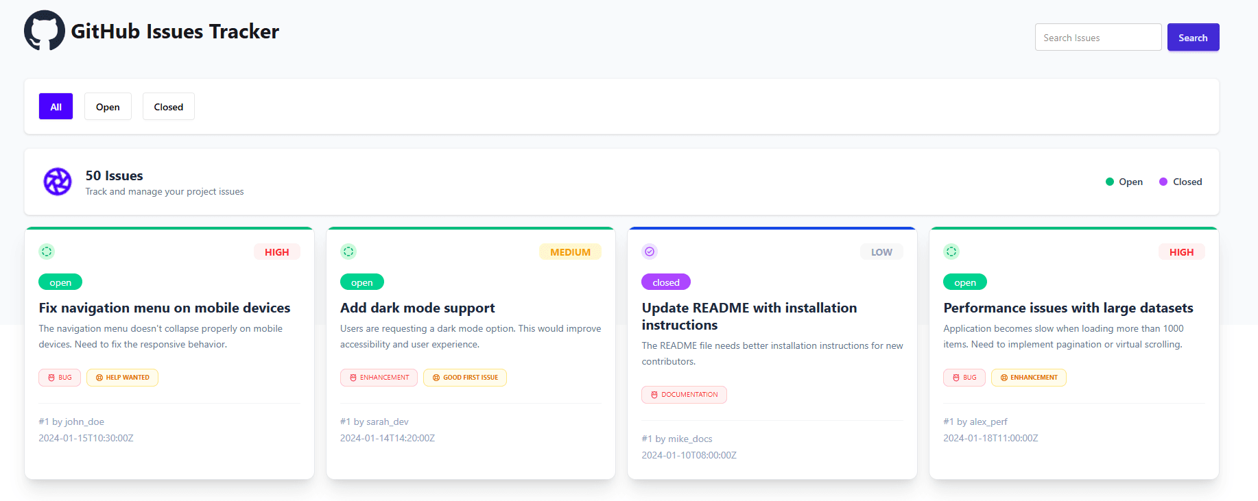 GitHub Issues Tracker screenshot 1