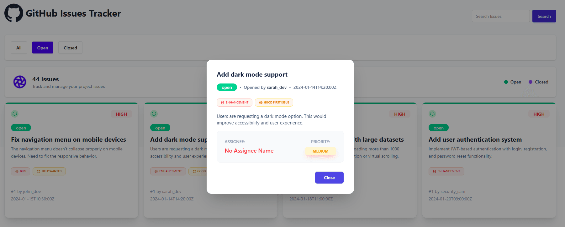 GitHub Issues Tracker screenshot 2